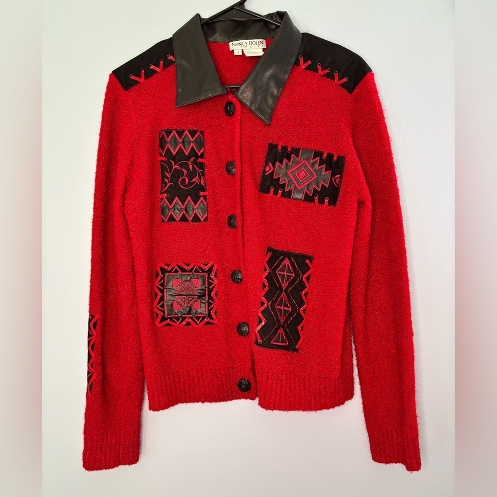 VTG Nancy Bolen City Girl Cardigan Jacket Wool Blend Size Small Aztec Western